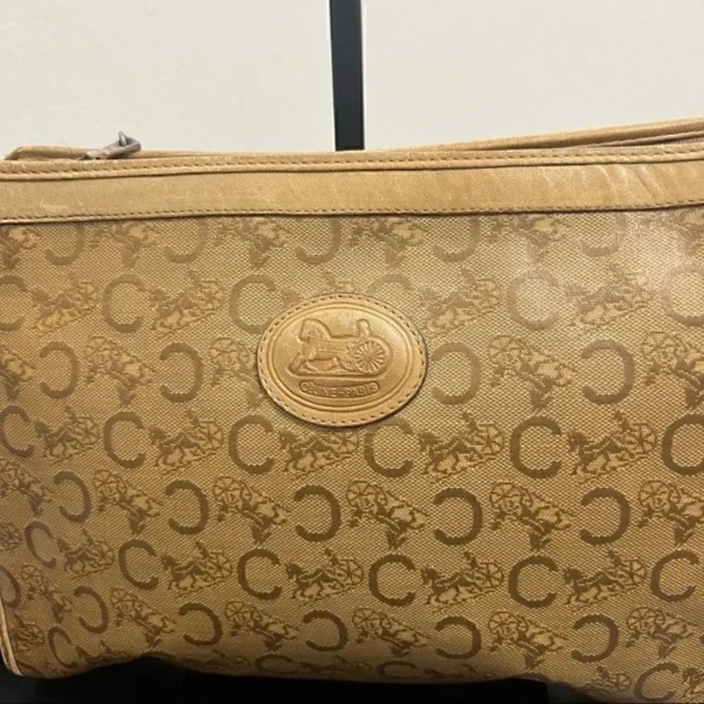 CELINE Vintage Macadam Brown Coated Canvas Clutch Pouch Cosmetic Bag